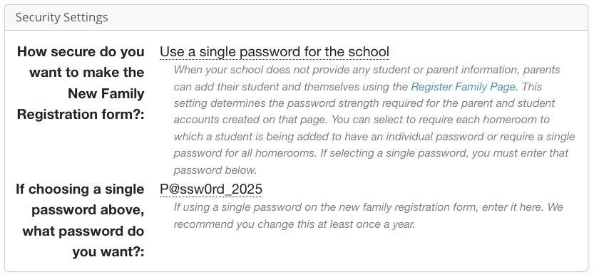 Single Password Settings